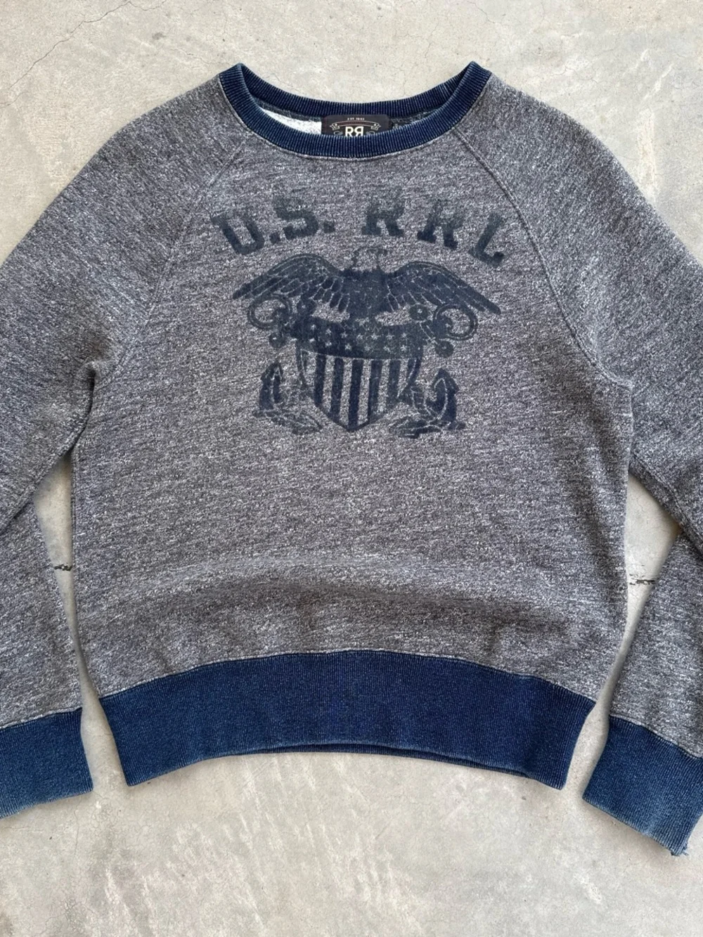 Vintage RRL Ralph Lauren US-RL Military Eagle Gray Crewneck Sweatshirt